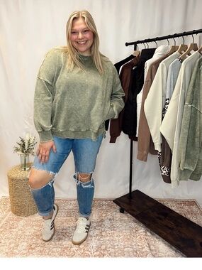 Washed Olive Pullover Sweatshirt